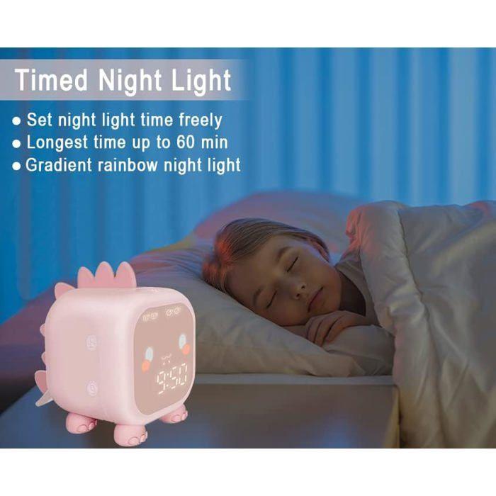 ®RisingFF Réveil numérique rose motif dinosaure pour enfants, avec veilleuse