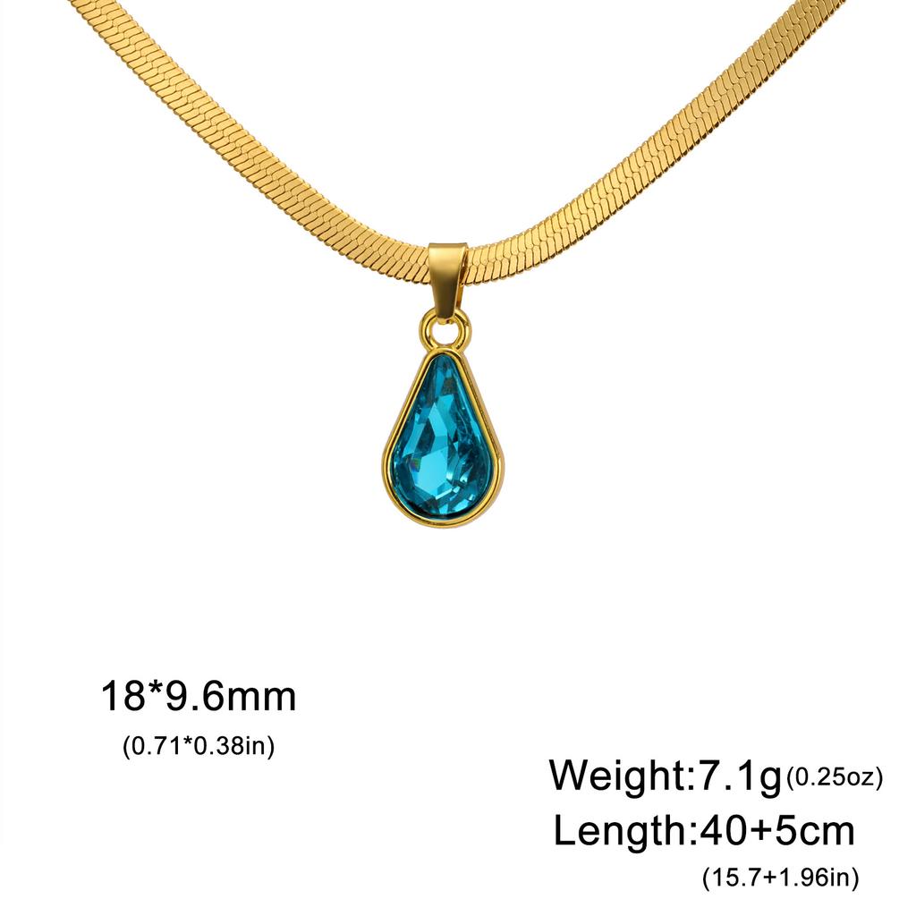 Colored Crystal Teardrop Pendant Women Necklace Snake Chain Fashion Choker Jewelry Gift