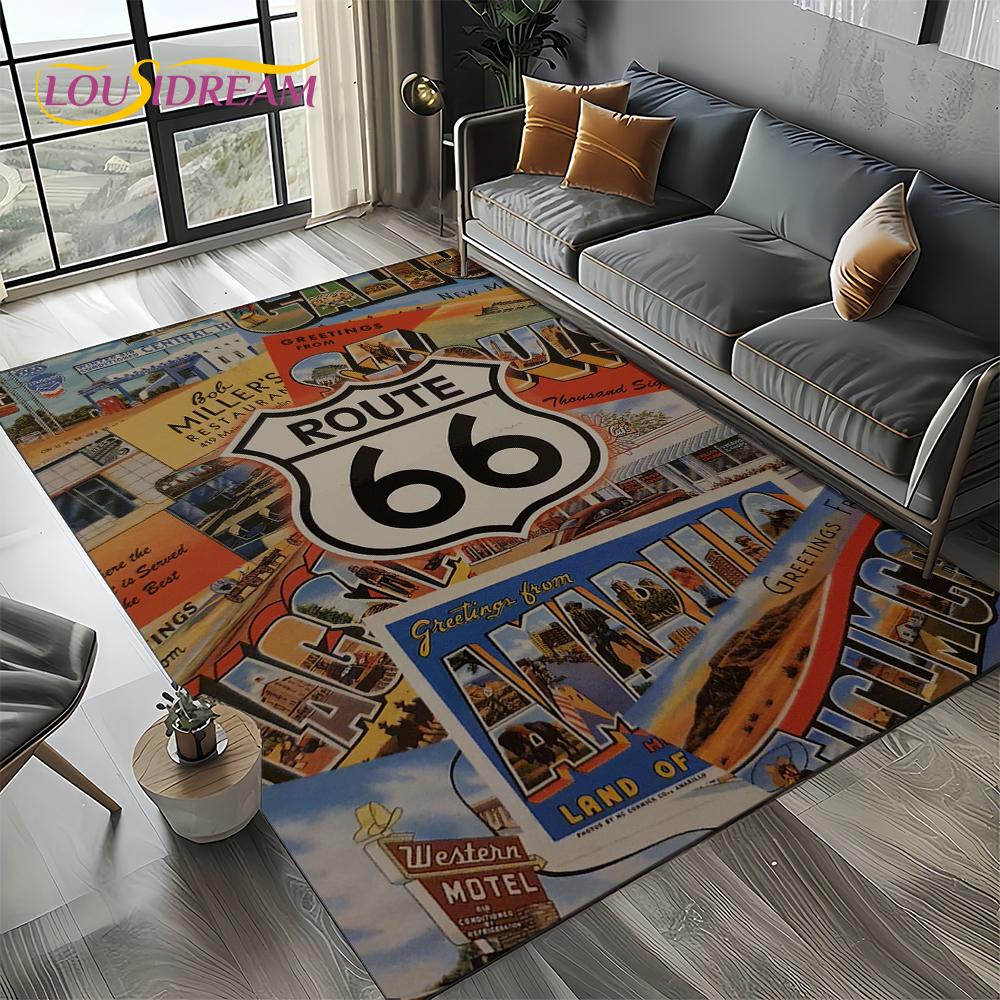 Retro America Historic Route 66,Mother Road,mãe EstradaCarpet Rug for Living Room Bedroom Home Sofa,Area Rug Non-slip Floor Mat