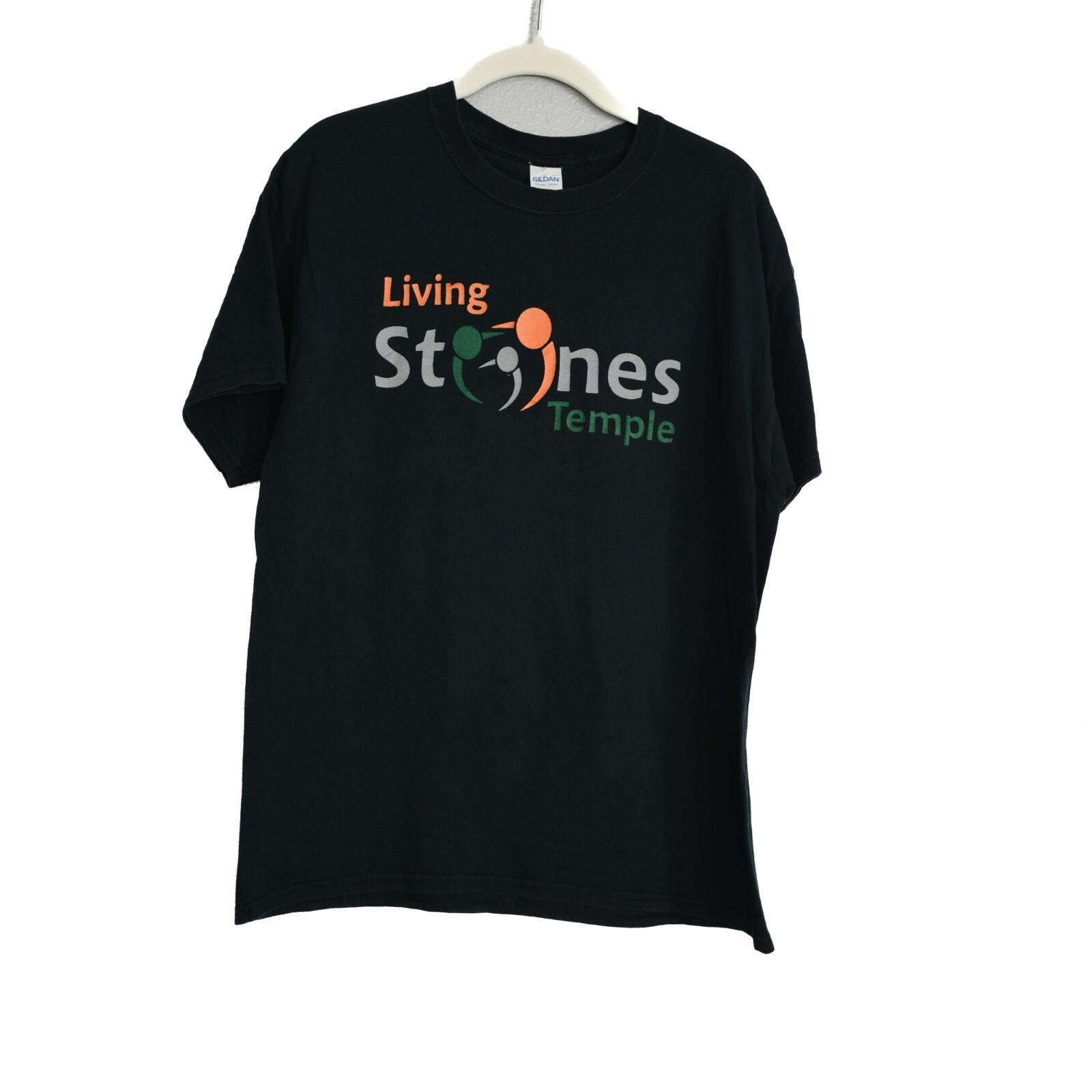 Gildan Mens Black T-Shirt Living Stones Temple Print Short Sleeve Cotton Size L L