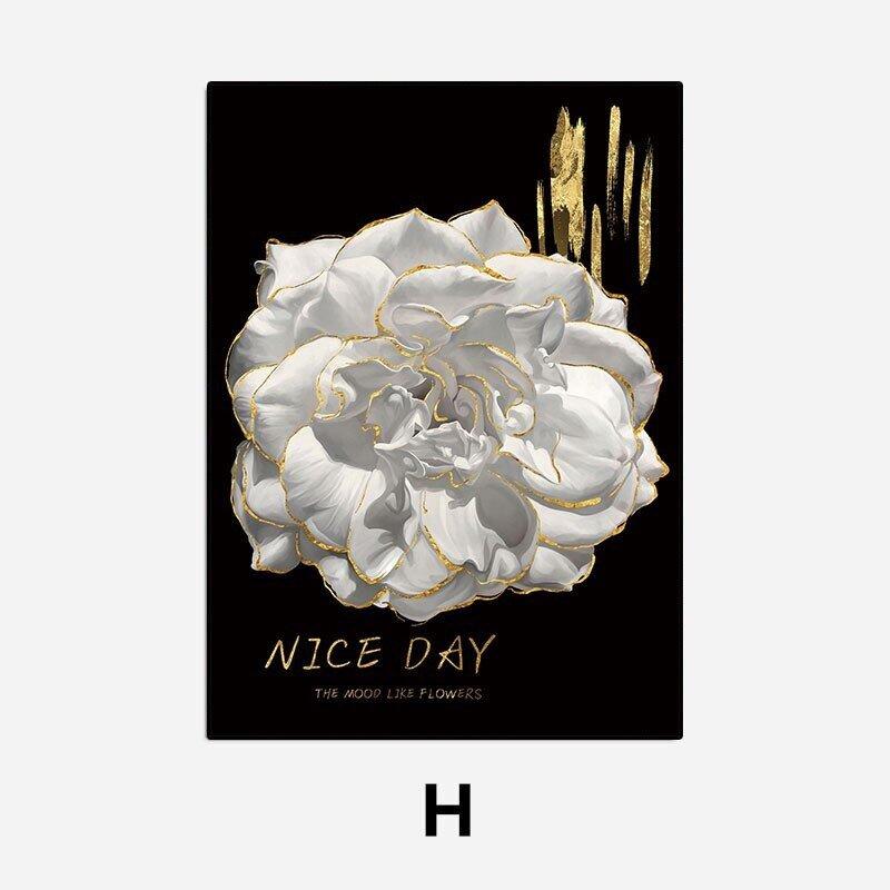 

Сучасний чорний фон Білі квіти Картини на полотні Відбитки Художні картини Настінні декоративні плакати для домашнього декору готелю в спальні 21x30cm No Framed