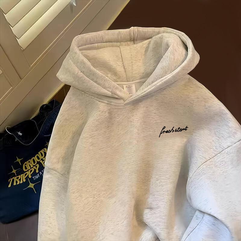 

Мужской худи оверсайз бело-серого цвета - на бархатной подкладке, уютный зимний стиль S (Recommended 75-90 kg)