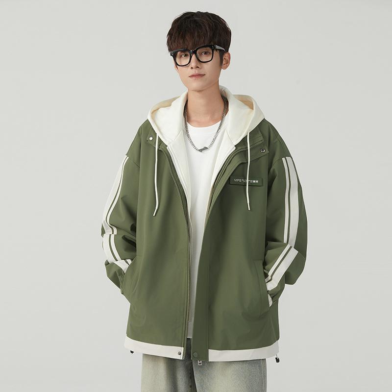 Jacket Men's Spring and Autumn New Trend Workwear Men's Hooded Versatile Fake Two Men's Teen Jacket