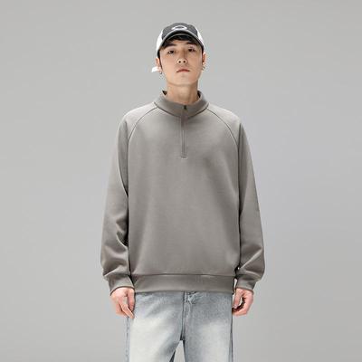 Retro Half-Zip Stand Collar Warm Hoodie - Heavyweight Velvet, Casual Solid Color Sports Top