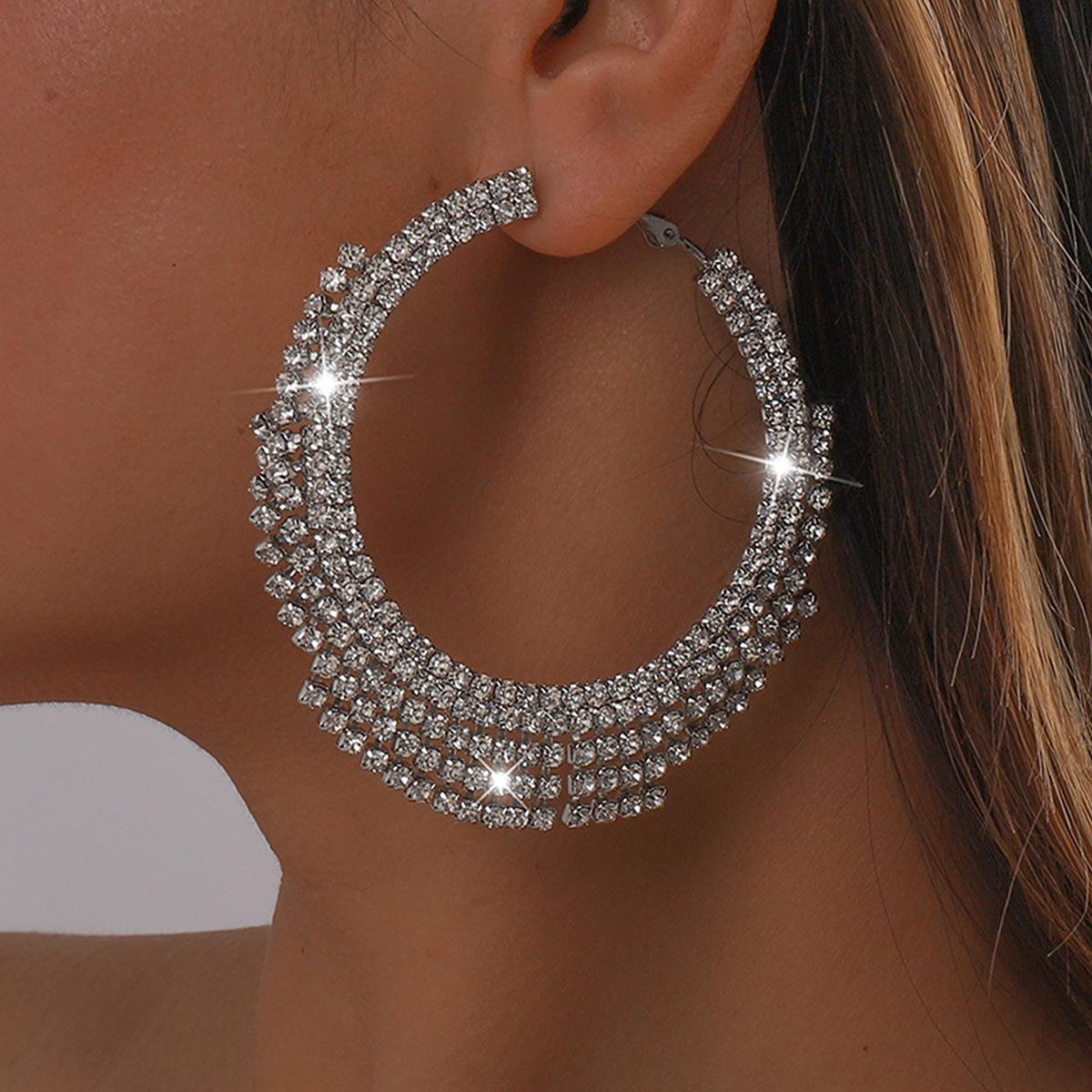 Exaggerated Diamond-Set Geometric Multi-Layer Round Earrings Temperament Design Earrings Earrings Personalized Stud Earrings Earrings Women