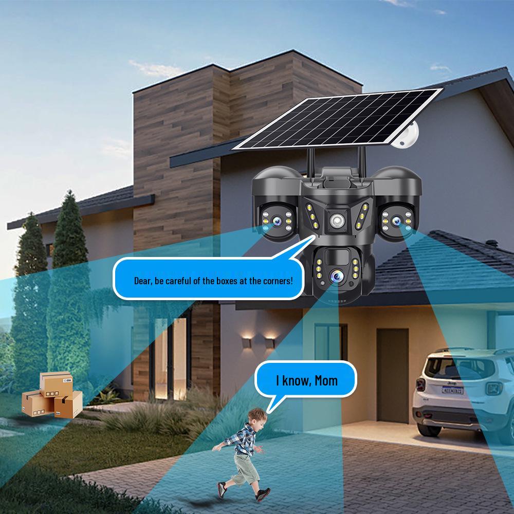 Triple-Screen 360° Wireless Solar Surveillance Camera with Tri-Lens Integration.