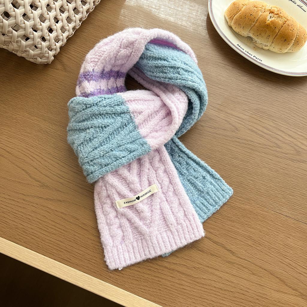 Korean version contains solid color versatile scarf color matching high-end knitted student warm scarf winter scarf