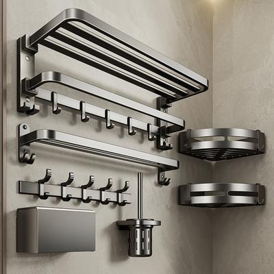 Portasciugamani Pieghevole da Parete in Alluminio Spaziale Porta Asciugamani con Ganci Finitura Nero Opaco Robusto Resistente alla Ruggine Scaffale da Bagno
