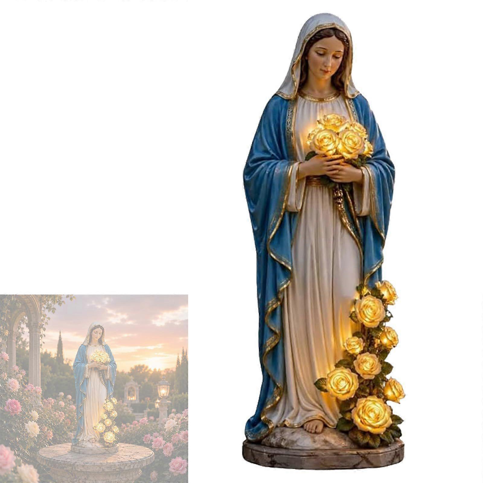 Muttergottes Solar-Gartenleuchte, Harzstatue mit LED-Rosen 1PCS