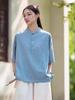 Women's Short-Sleeve Retro Frog Button Linen-Cotton Zen Top