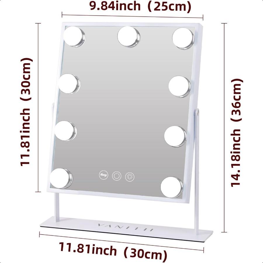 

VANITII Зеркало для макияжа с подсветкой Голливудское зеркало для макияжа с 9 диммируемыми лампами Умное сенсорное управление 3 цвета света для United States