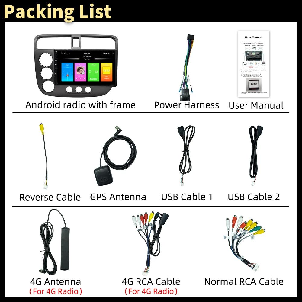 2 Din Autoradio für Honda Civic 2000-2006 Android Auto Stereo Multimedia Player Navigation WIFI FM GPS Audio Autoradio Kopf Einheit