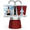 Set Italian Coffee Maker + 2 Cups - BIALETTI - Mini-express MAGRITTE - Stainless Steel / Red