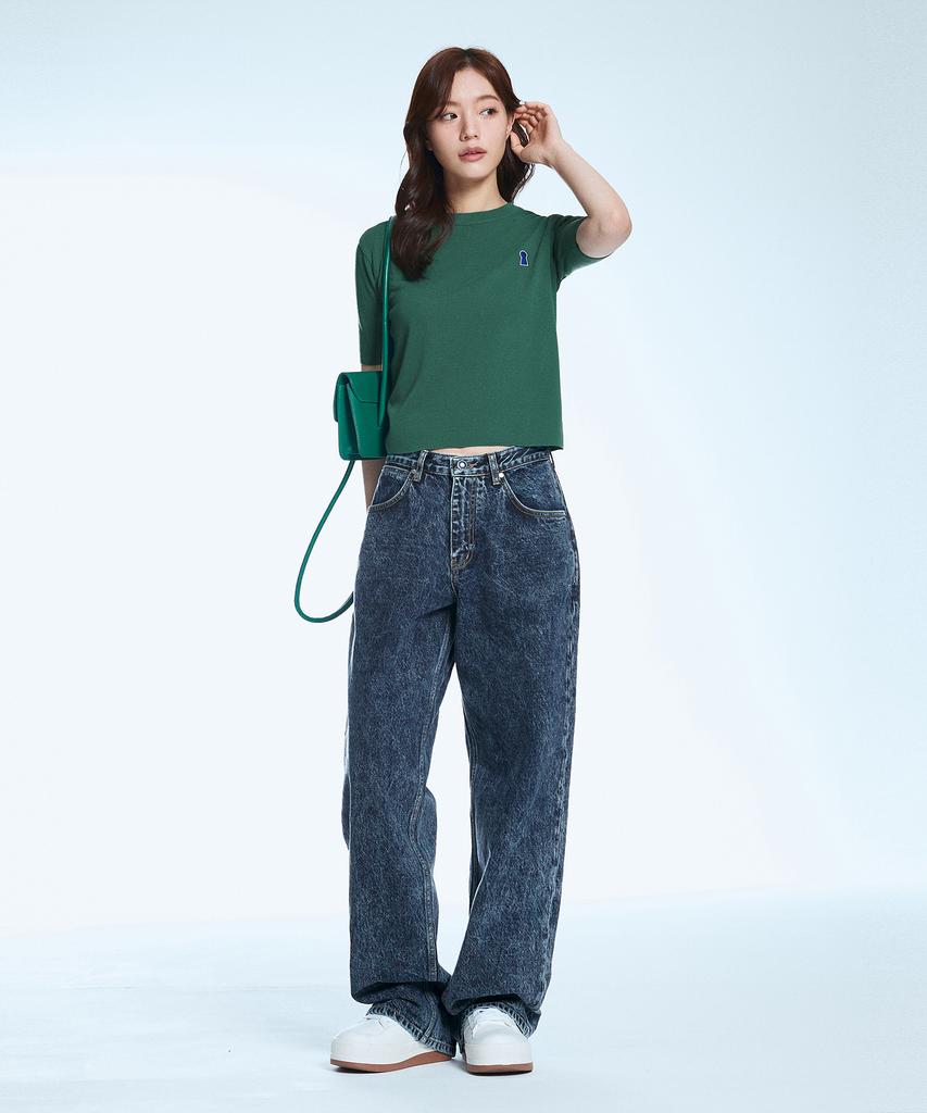 Sekeonmonollogeu Keyhole Round Short Sleeve Summer Knit Jade Green Sekt006J.Green