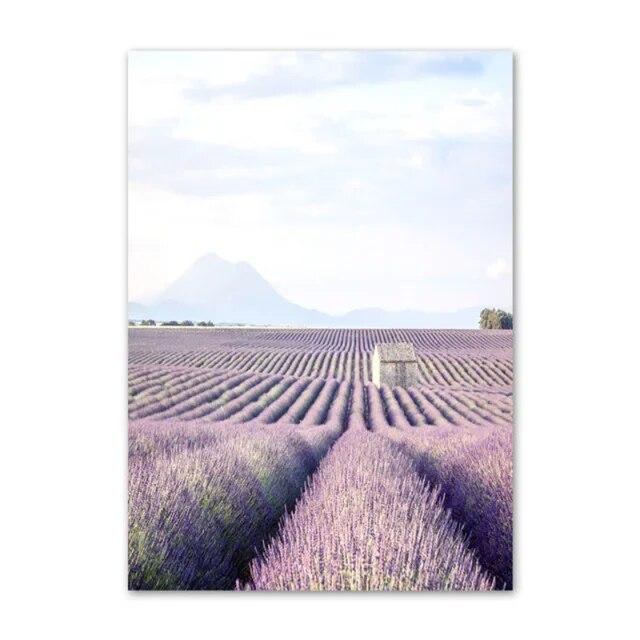 Purple Lavender Flower Scenery Picture Canvas Painting Wall Art Modern Grass Plant Poster and Print for Home Interior Room Decor