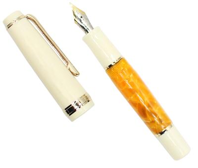Gullor Mini Fountain Pen with Gold Acrylic Pocket Fine Nib Trim, Pen, Orange, (0.5mm)
