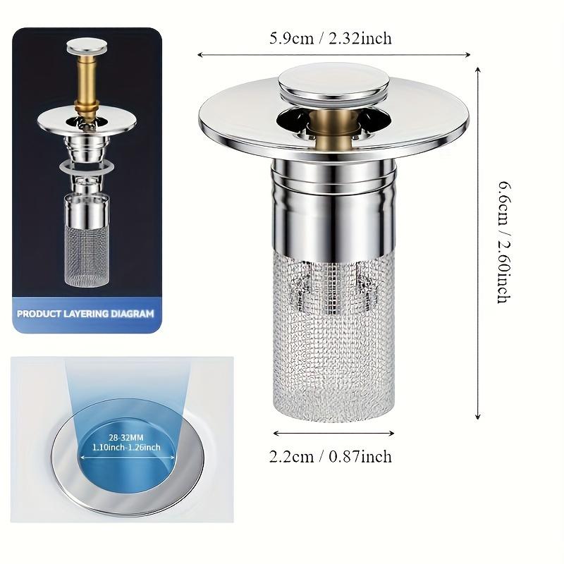 Stainless Steel Removable Strainer Basket Bathroom Sink Drain Strainer, Pop-up Sink Drain Strainer Hair Catcher for Bathroom Sink Stopper Replacement