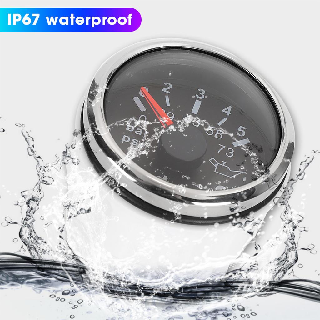 52MMCelsius2in IP67 Oil Pressure Gauge 0‑5BAR 0‑73PSI Meter with Smart Alarm for CarsCelsiusYachtsCelsiusBoats