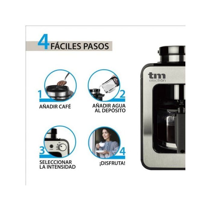 Cafetière goutte à goutte - TM Electron - TMPCF020S - 600 W - 4 Tasses - Argenté
