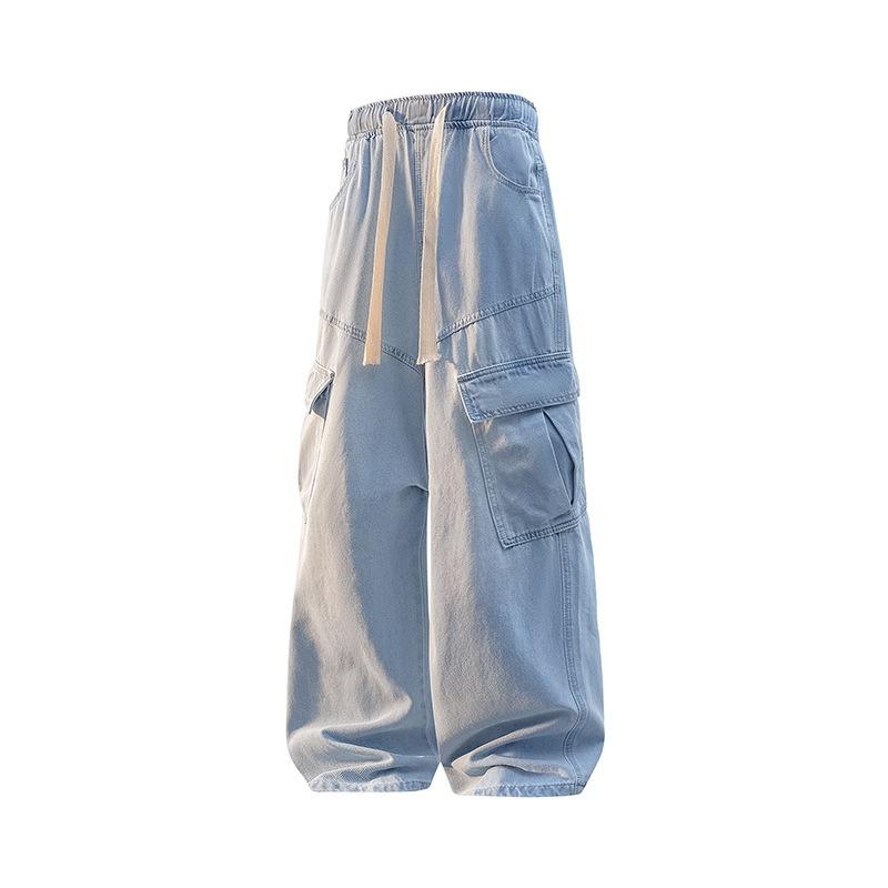 Sommer Herren Schwarz Mehrere Taschen Cargohose Baggy Weites Bein Lässig