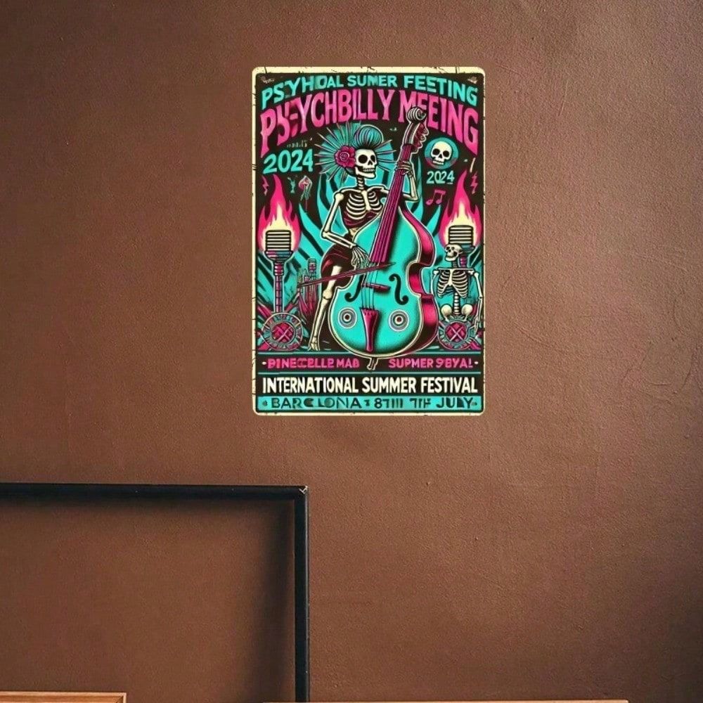 

Metal Poster Skeleton Vibrant Style Home Bar Office Wall Art 11.8x7.8 Inch