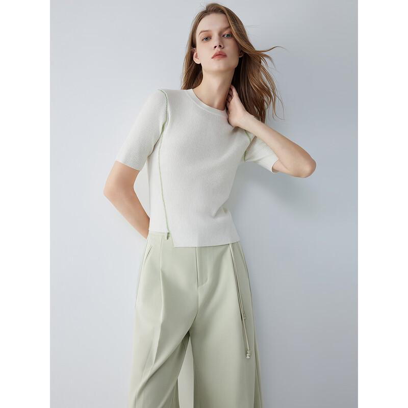 ELLE Women s Merino Wool Blend Irregular Knit Top S