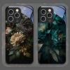 Flower Peony Print Vintage Floral Tempered Glass Phone Case for IPhone 16 Pro Max 15 14 13 12Mini 11 X XS XR 7 8 14 16Plus Cover