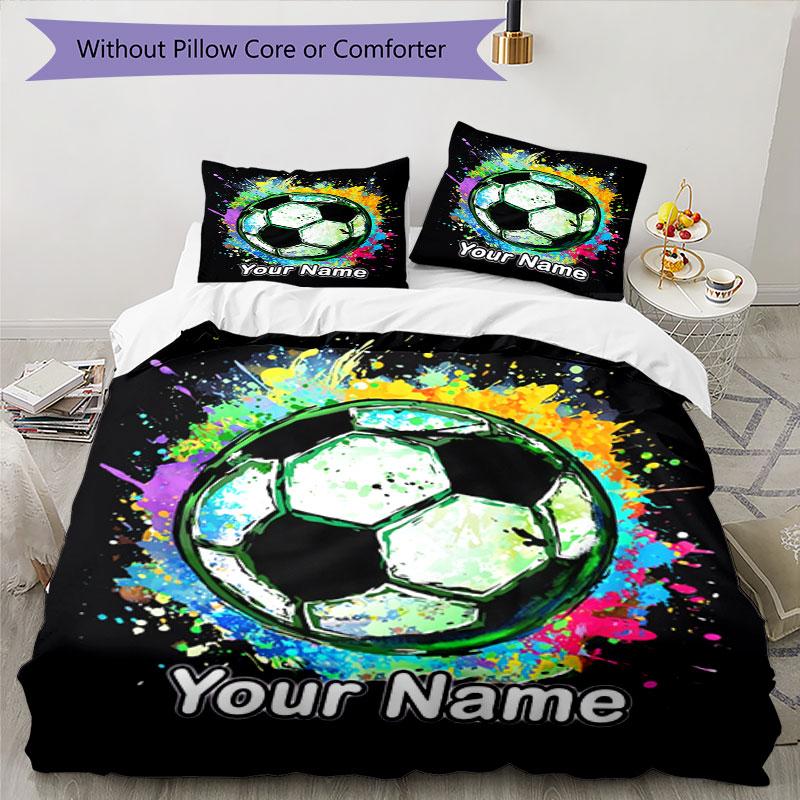 3PC Custom Name Soccer Ball Splash Art Bedding Set Duvet Cover Closure Includes 1 Duvet Cover & 2 Pillowcases for Bedroom