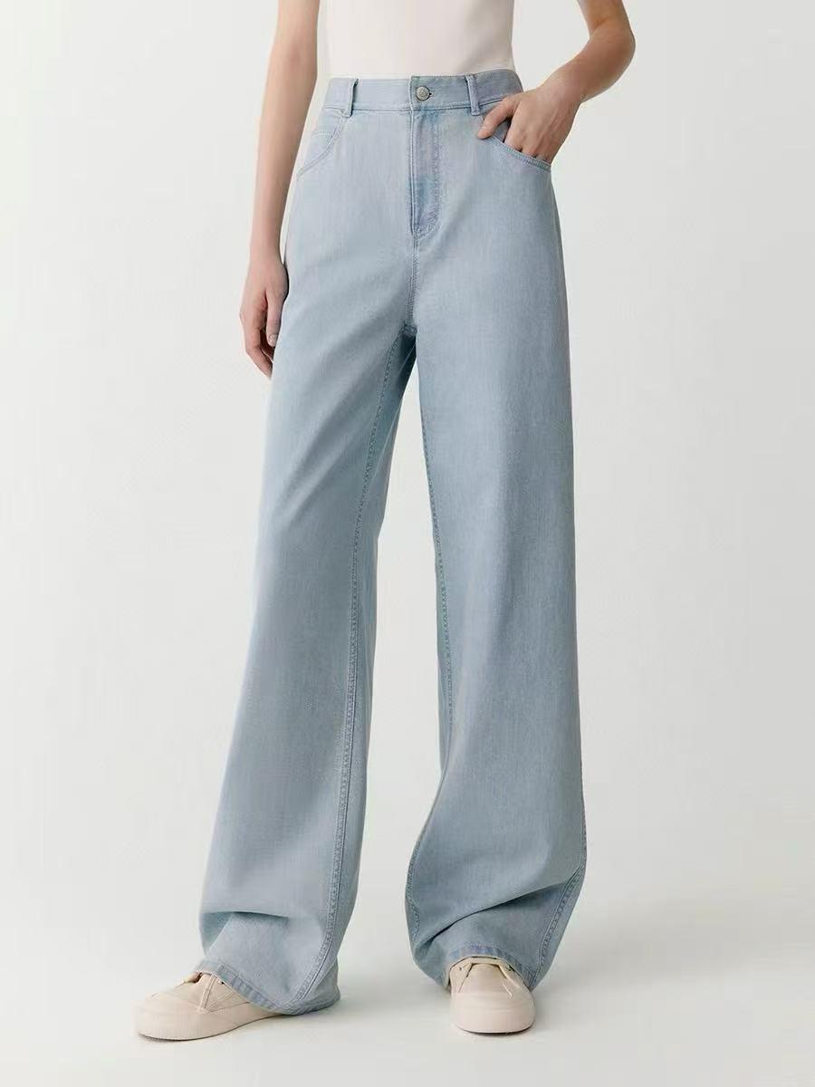 Women s High Waist Light Blue Tencel Denim Straight Leg Pants 30