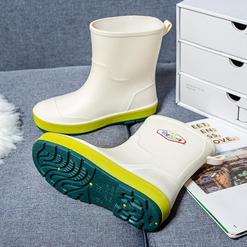 Fashion rain shoes women's trend short tube water shoes four seasons outside work shoes car wash low tube waterproof non-slip rubber shoes rain boots