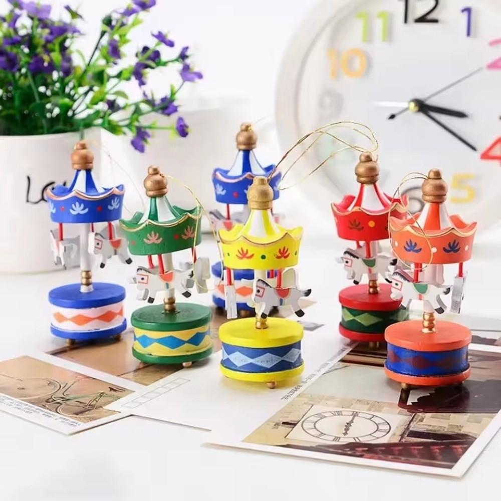 6Pcs Mini Christmas Wooden Carousel Gifts Xmas Carousel Hanging  Home Party Decor