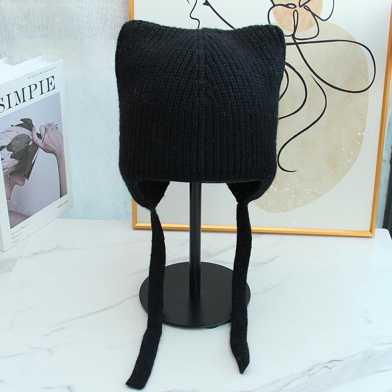 New High-quality Cute Ear Protection and Warm Cat Ears Rabbit Hair Knitted Hat Autumn and Winter Fashion Balaclava Women's Tide