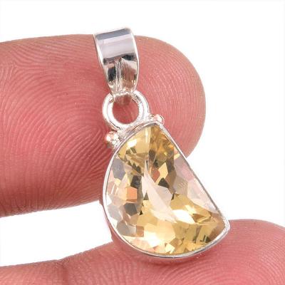Natural Citrine Gemstone Handmade 925 Solid Sterling Silver Gift Pendant 1" o4R14