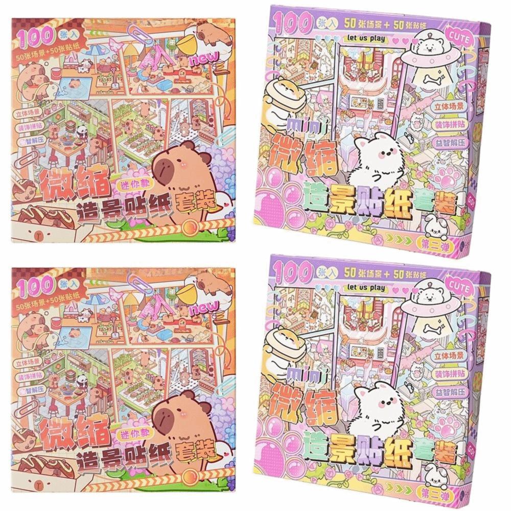 50 In 1 Miniature Scene Landscape Stickers Diy Pet 3D House Stickers Scene Collection Visual Stacking Cartoon