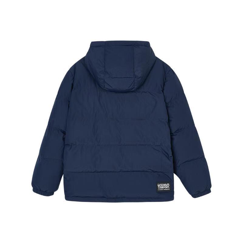 Skechers Solid Color Hooded Windproof Warm Three-Proof Long Sleeve Puffer Jacket Unisex Outerwear Navy-Blue L424U108-00DU