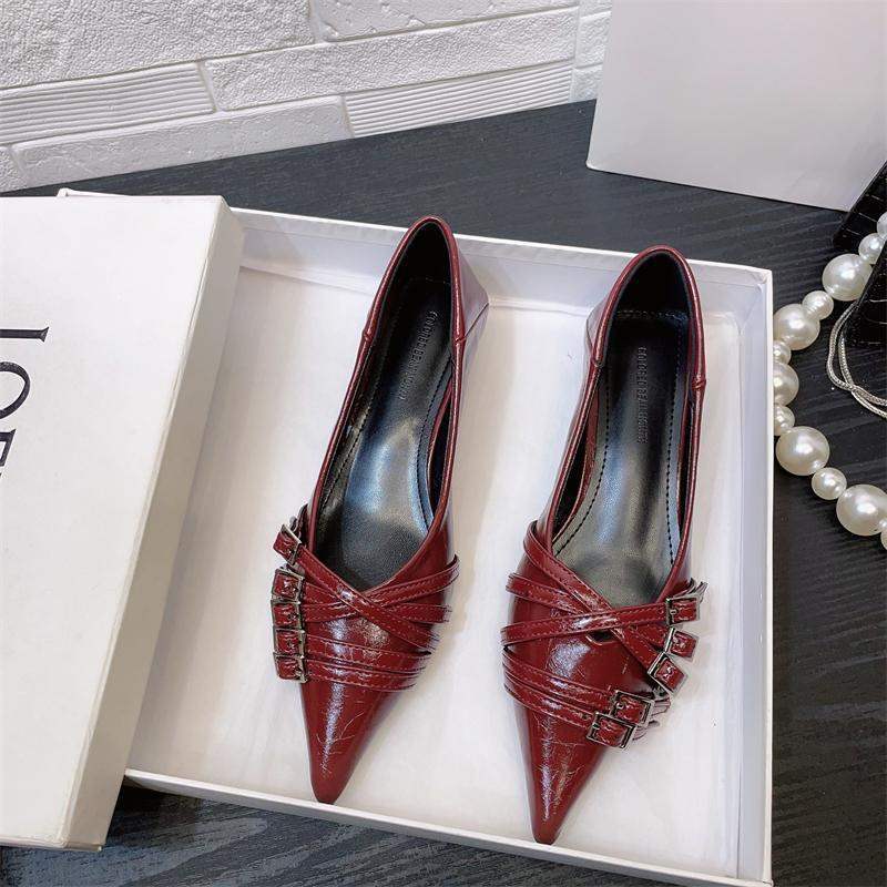 European and American style pointed head shallow mouth buckle thin belt kitten heel single shoes women's autumn 2025 shallow mouth low heel women's sh