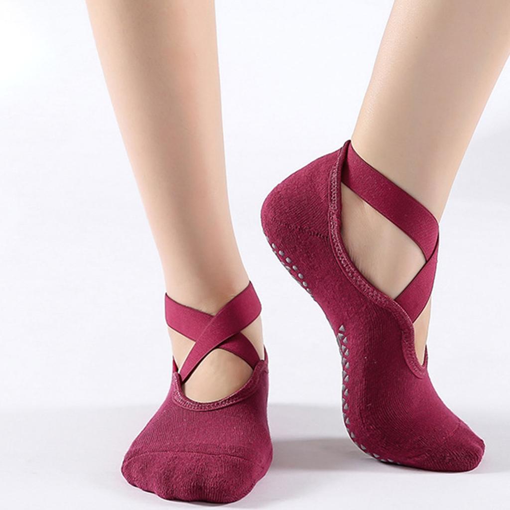 3 Pairs Bandage Yoga Socks For Women Pilates Ballet Dance Cotton Socks Non-Slip Sport Sock Gym Workout Slipper Running Grip Sock