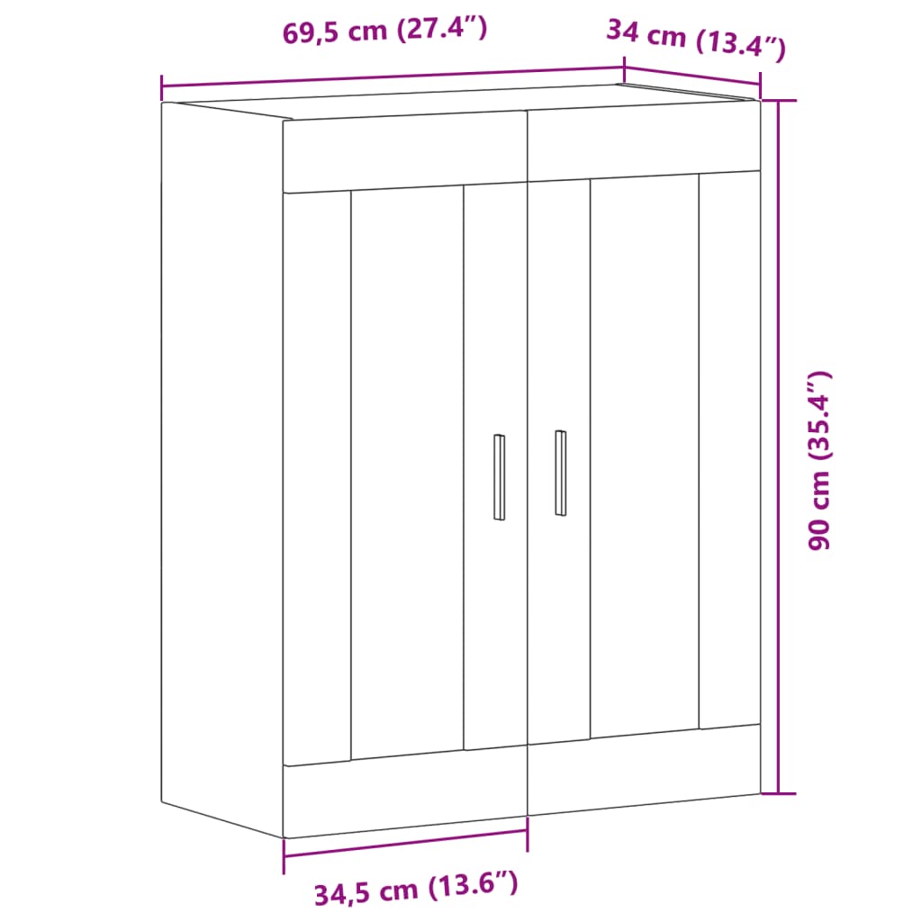 Wall Cabinet with Vintage Wood Look 69.5 x 34 x 90 cm Wood Based Material