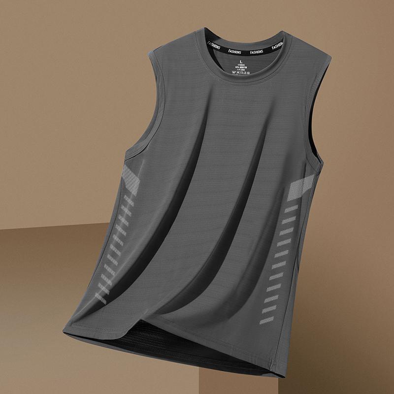 Men's Plus Size Ice Silk Quick-Dry Sleeveless Tank Top for Running and Summer.