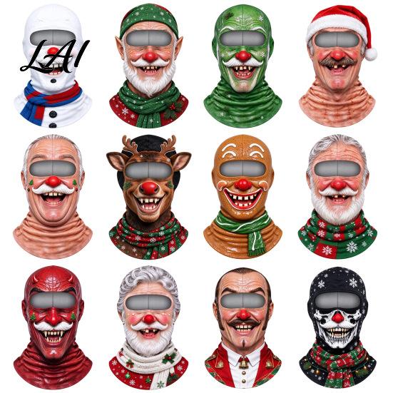 Winter Full Head Cover Christmas Face Print Ski Mask Realistic Balaclava for Men Cold Weather Women Windproof Cycling Riding Snowboarding
