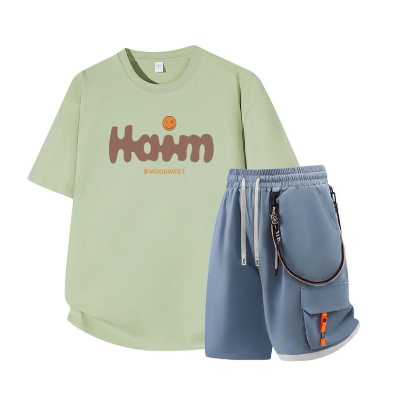 Dmo Men's Short Sleeved Set Summer Short Sleeved Slim Fit Upper Garment Men's Two-piece Set