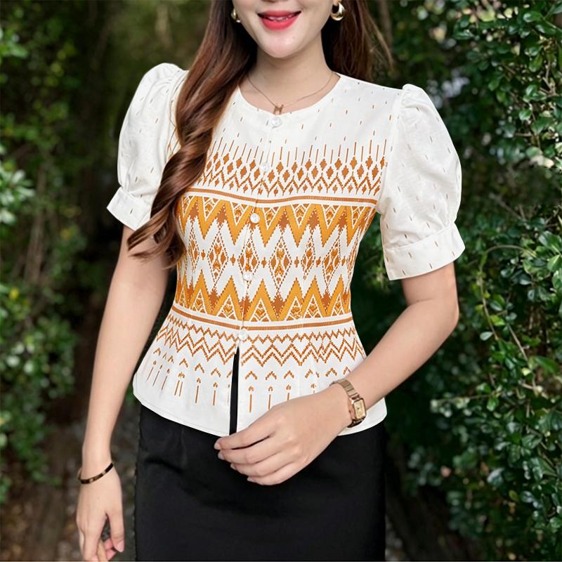 ZANZEA Women Casual Round Neck Short Sleeve Print Blouse