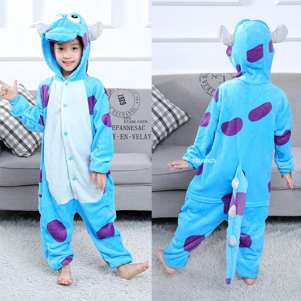 Costumi di Sully e Mike per Bambini Tuta Divertente e Carina per Halloween Bambini e Bambine Kigurumi Pigiami Vestito Anime Monopezzo Invernale Caldo Tuta in Flanella