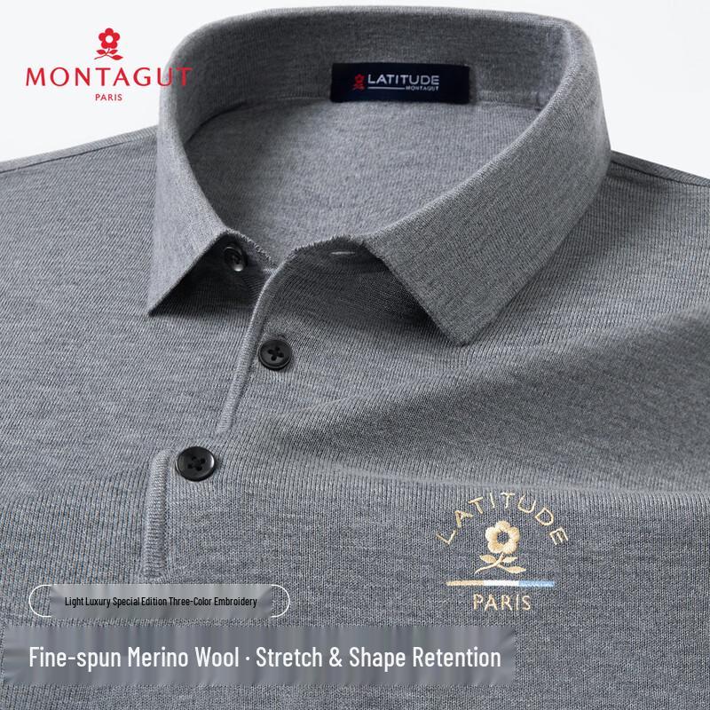 MONTAGUT Heren Wollen Mix Polo Trui met Lange Mouwen
