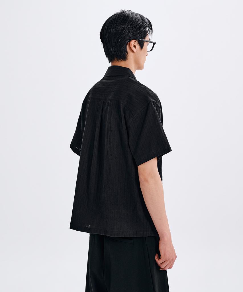 TAKEASY Crinkle Open Collar Half Shirt (Black)
