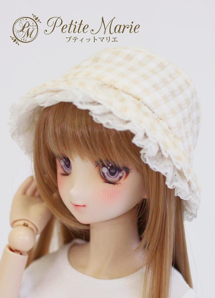 [Petite Marie] 13 DD MDD Compatible (DDH-01~10 Compatible) Beige Seersucker Cloche Hat with Lace for a Girly Mood. Beige. Fits 9-10 inch dolls (60cm,