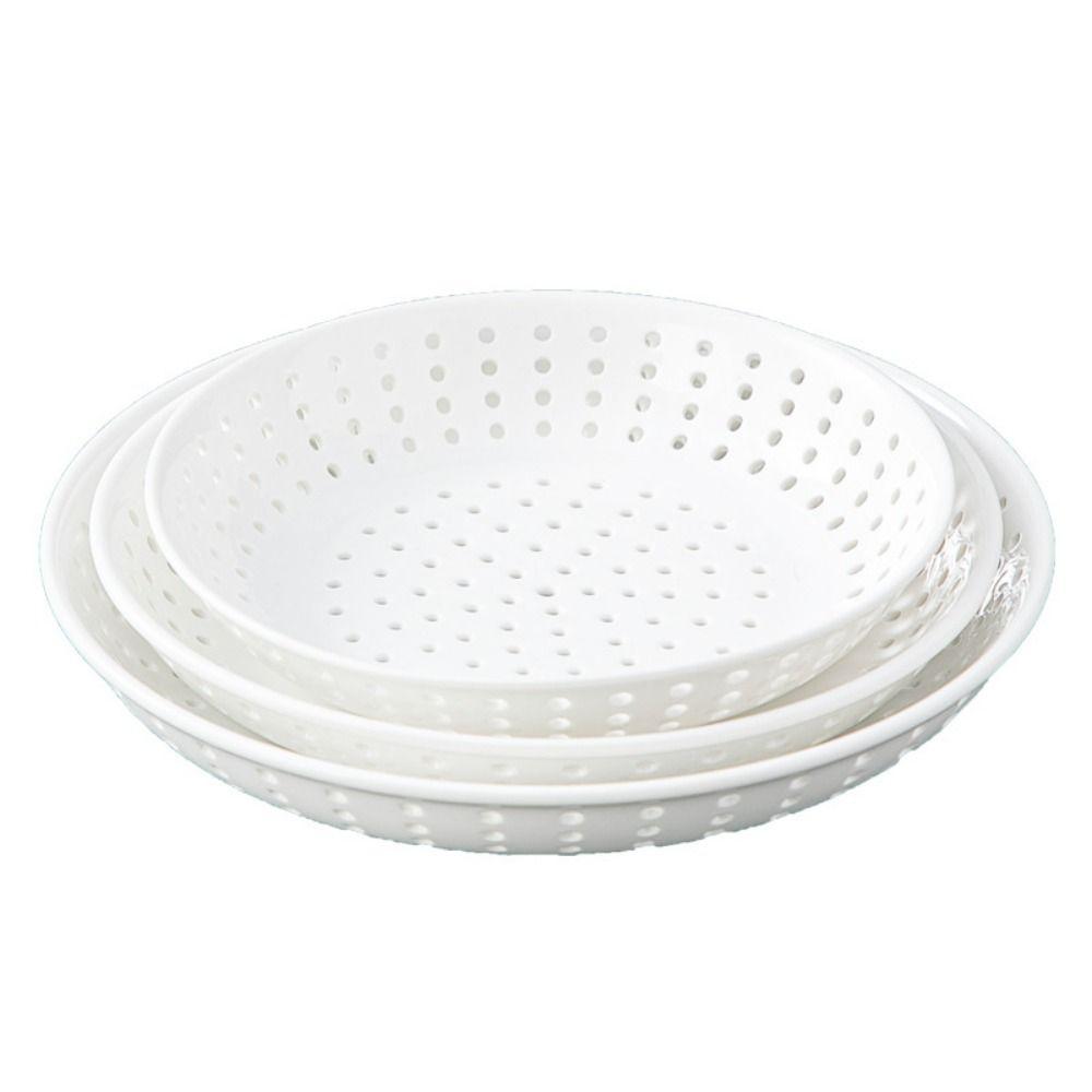 Plato perforado de cerámica blanca para vaporera, forma redonda, hueco, plato escurridor, plato para servir