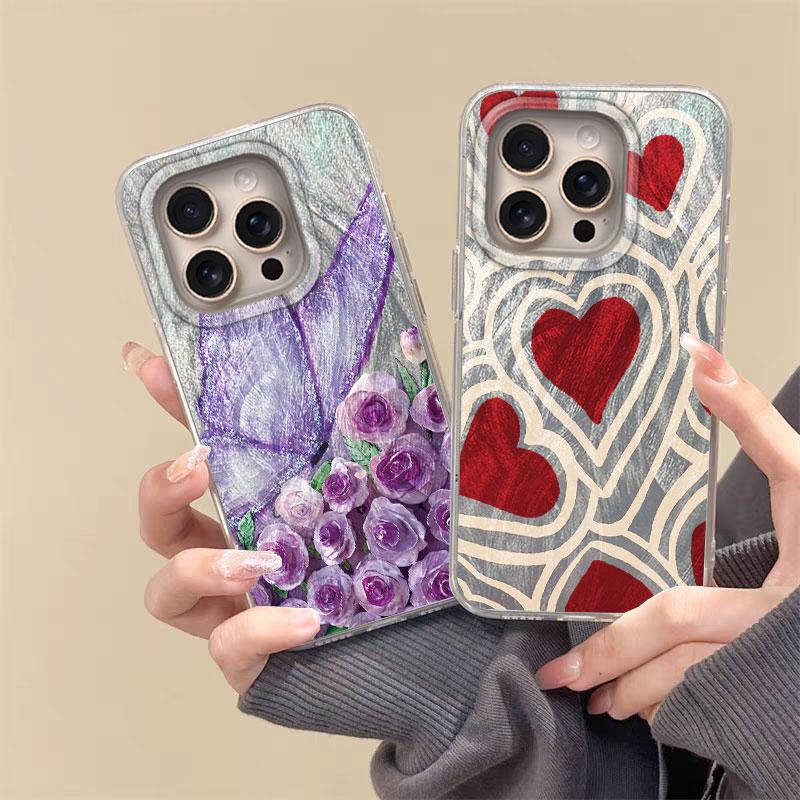 Case For IPhone 16 16 Pro Max 5G Phone Cover Graffiti New Pink Love Butterfly Knot Rose Patterns Luxury Bumper For IPhone 16