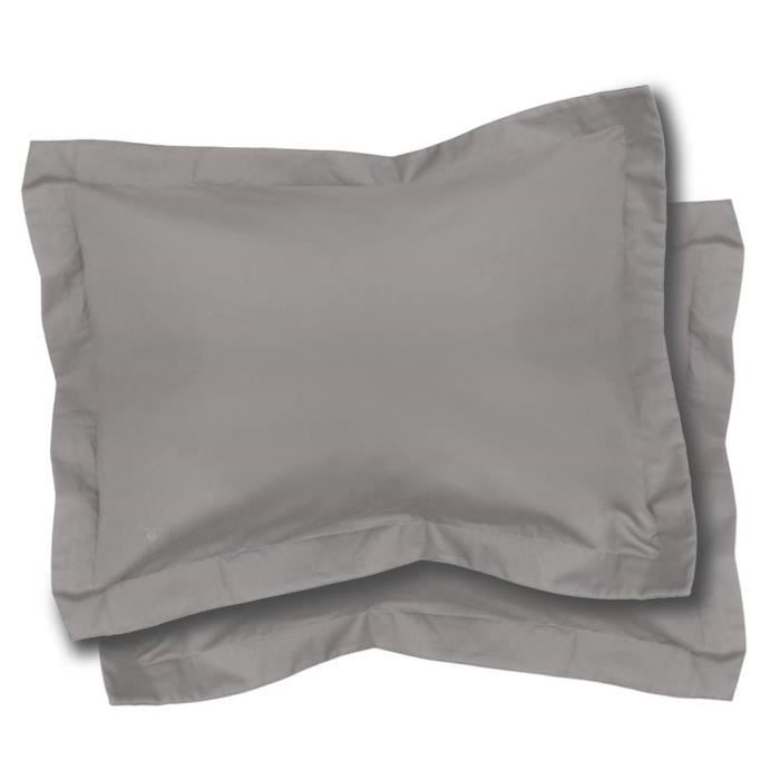 Taies d'oreiller - Polycoton - Lot de 2 - 50x70 cm - Gris - Lavable jusqu'à 60°