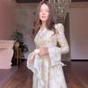 2025 Autumn French-Style Long Square Neck Printed Dress for Women